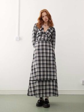 Reclaimed Vintage Black & White Plaid Midi Dress